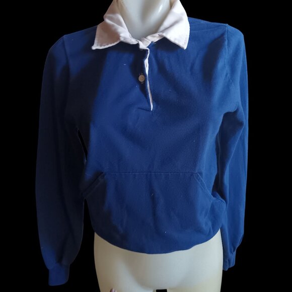 Vintage Women's S/M Pullover Shirt 1970's Kangaroo Pouch Pockets Disco Collar - Picture 2 of 5